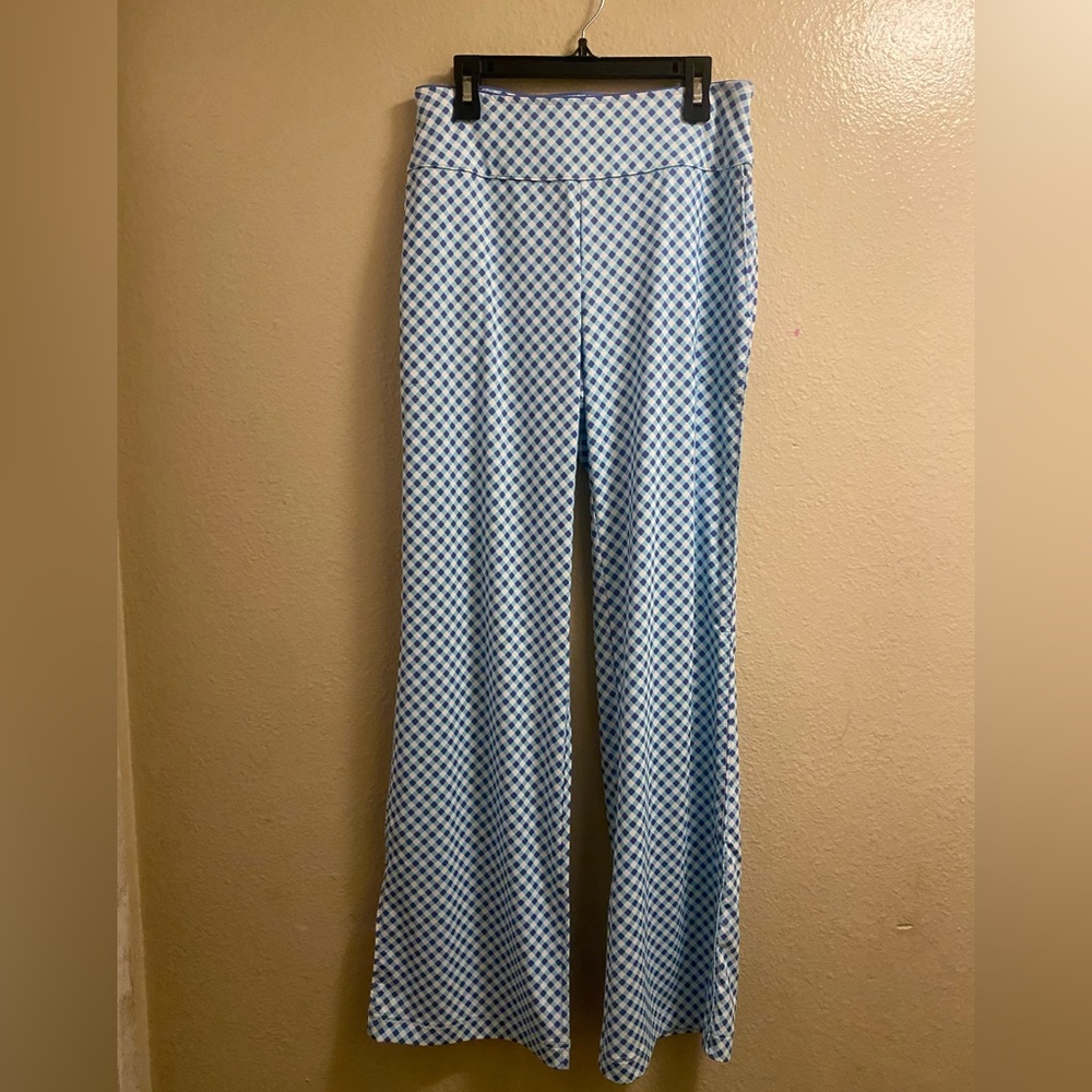 Fairway and greene women Blue Checkered Wide-Leg Pants